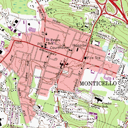 Topographic Map of Monticello Middle School, NY