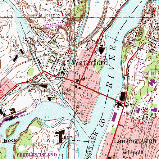 Topographic Map of Waterford Town Hall, NY
