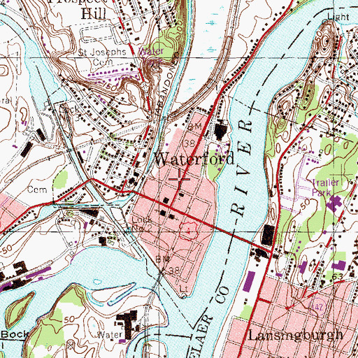 Topographic Map of Waterford Fire Department Kavanaugh Hook and Ladder Company, NY