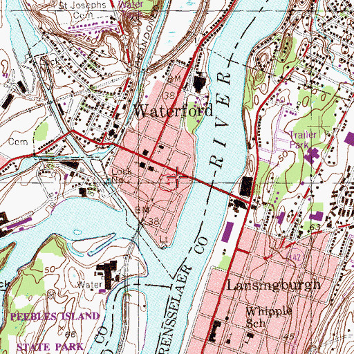 Topographic Map of Waterford Fire Department Knickerbocker Engine Company 1, NY