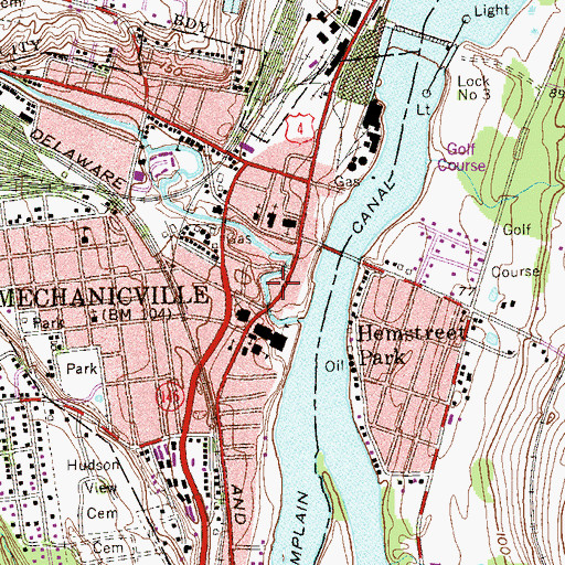 Topographic Map of Mechanicville Fire Department Central Station 1, NY