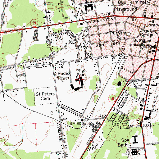 Topographic Map of Saratoga Springs High School, NY