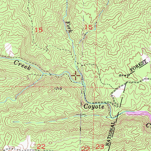 Topographic Map of East Fork Coyote Creek, CA