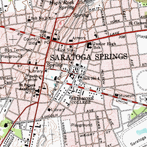 Topographic Map of Skidmore Hall (historical), NY