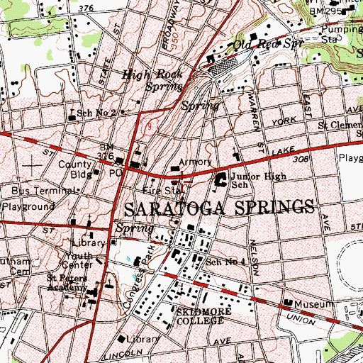 Topographic Map of Saratoga Springs Central Fire Station, NY