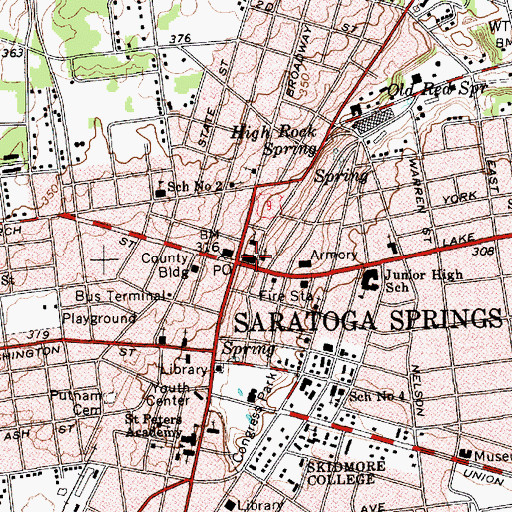 Topographic Map of Saratoga Springs City Hall, NY