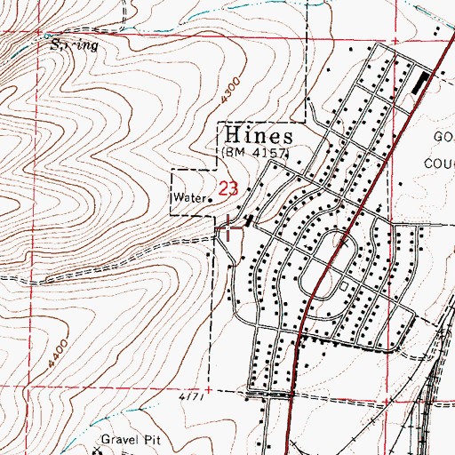 Topographic Map of Hines Middle School, OR