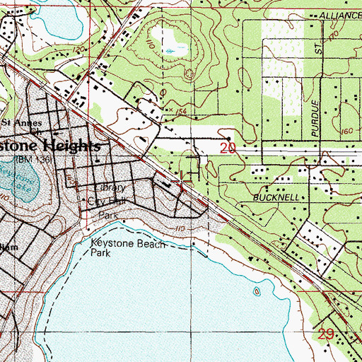 Topographic Map of First Baptist Church of Keystone Heights, FL
