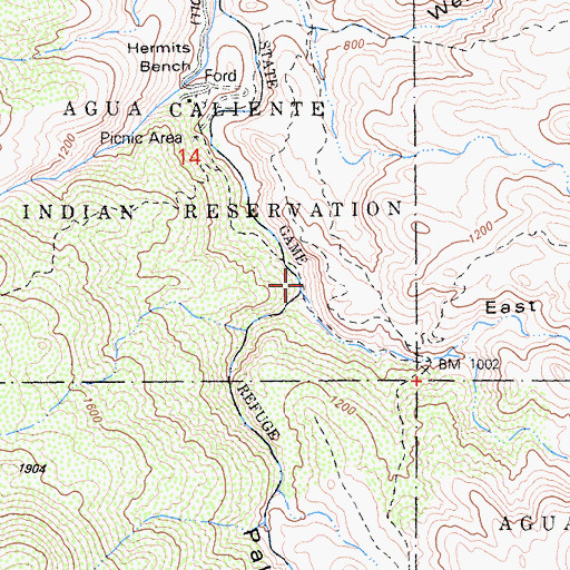 Topographic Map of East Fork Palm Canyon, CA