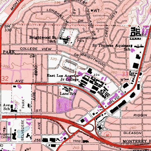 Topographic Map of East Los Angeles College, CA