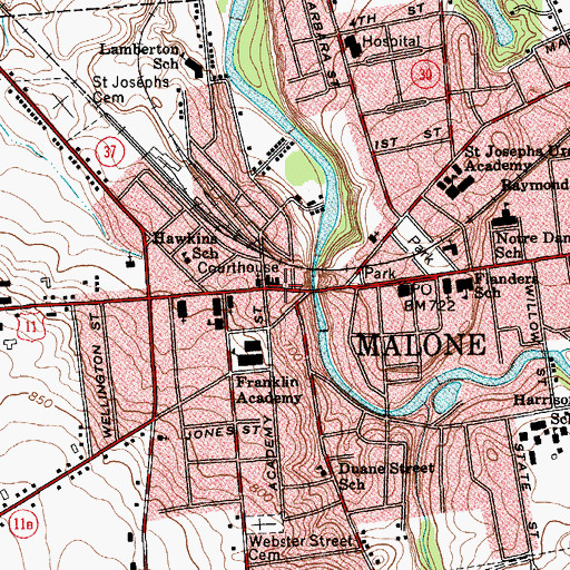 Topographic Map of Franklin County Court House, NY