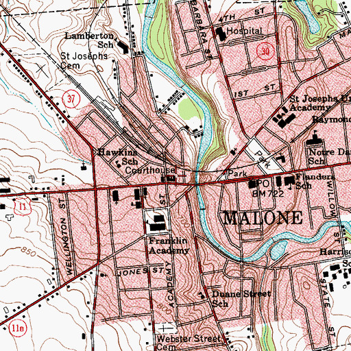 Topographic Map of Franklin County Jail, NY