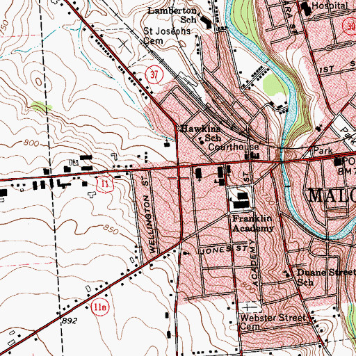 Topographic Map of Malone Call Firemen Fire Station, NY