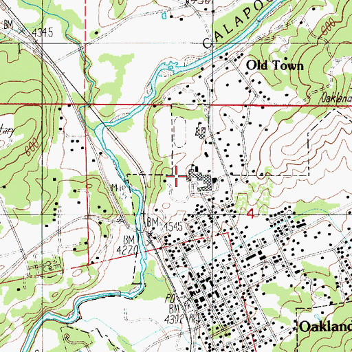 Topographic Map of Oakland High School, OR