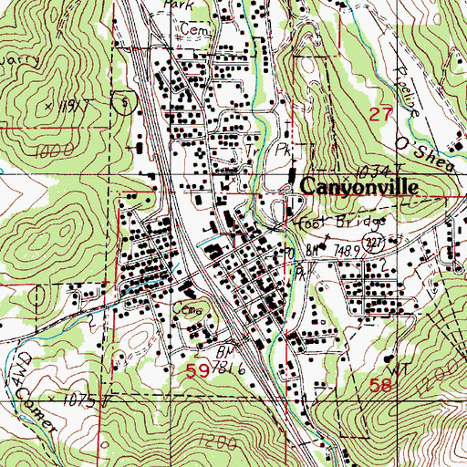Topographic Map of Canyonville Christian Academy, OR