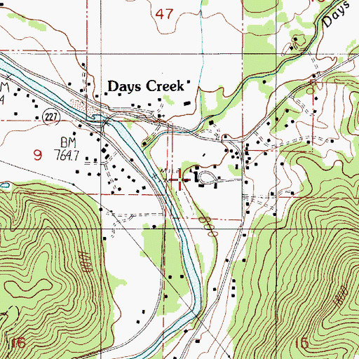 Topographic Map of Days Creek Charter School, OR