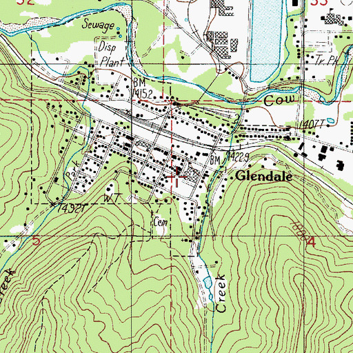 Topographic Map of Glendale Elementary School, OR