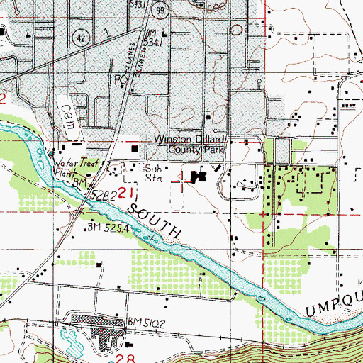Topographic Map of Winston Middle School, OR