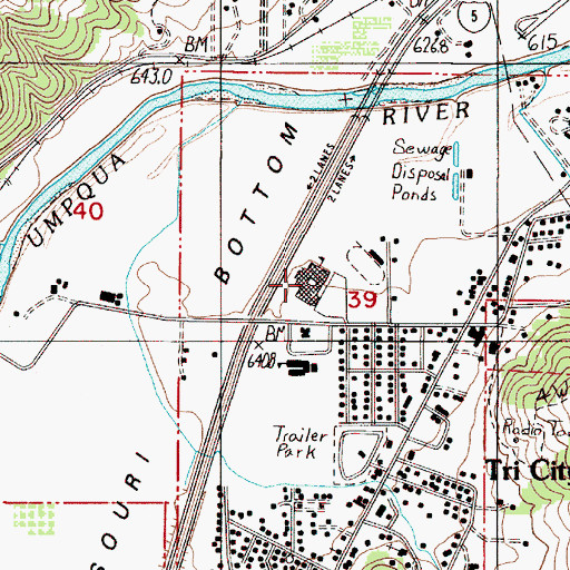 Topographic Map of South Umpqua High School, OR