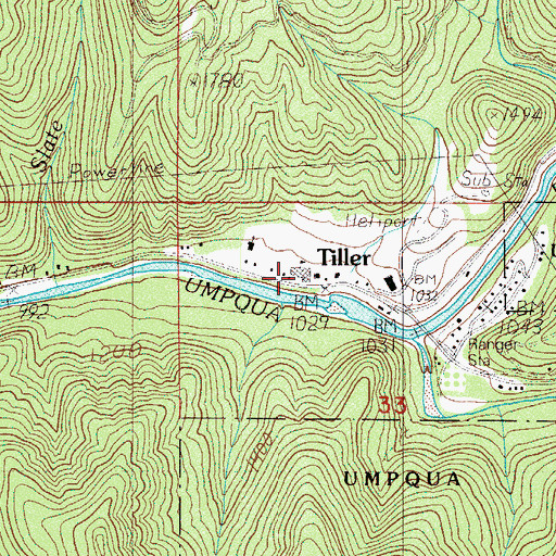 Topographic Map of Tiller Elementary School, OR