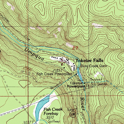 Topographic Map of Toketee Falls Elementary School, OR
