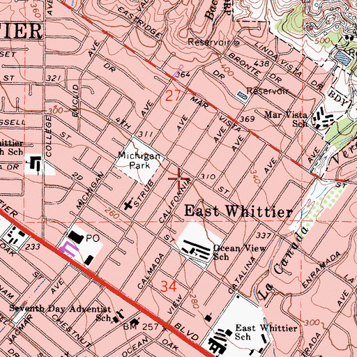 Topographic Map of East Whittier, CA