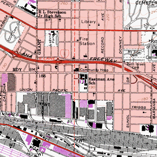 Topographic Map of Eastman Avenue Elementary School, CA