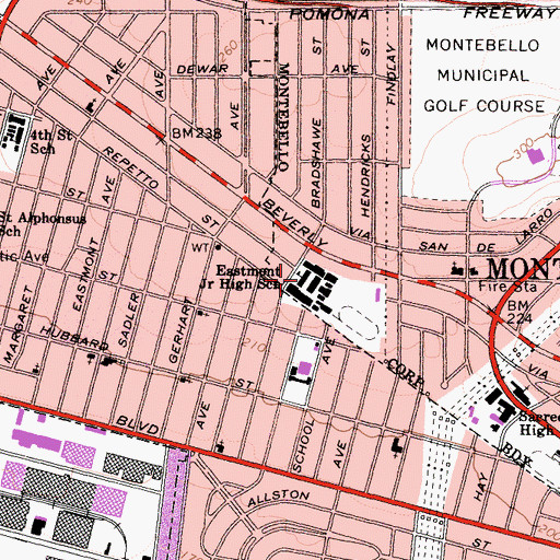 Topographic Map of Eastmont Intermediate School, CA