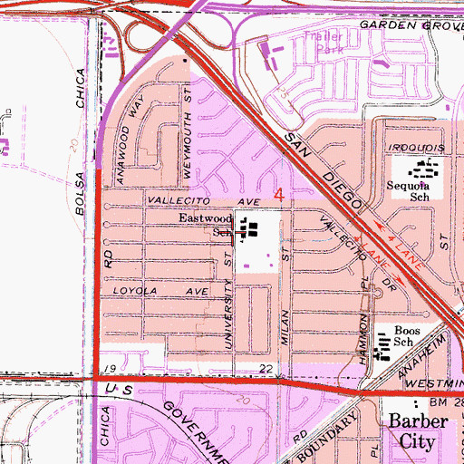 Topographic Map of Eastwood Elementary School, CA