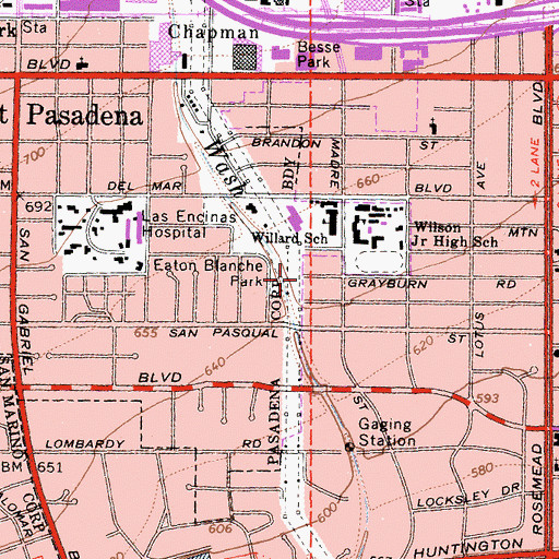 Topographic Map of Eaton Blanche Park, CA