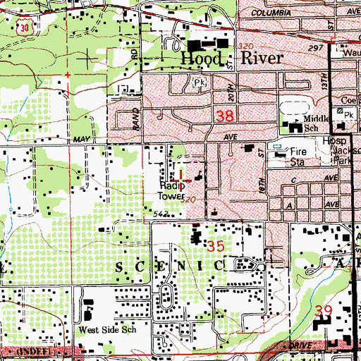 Topographic Map of Mid - Columbia Adventist Christian School, OR
