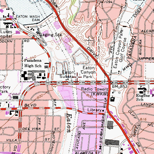 Topographic Map of Eaton Canyon, CA