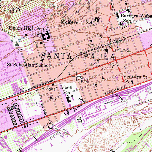 Topographic Map of Ebell Park, CA