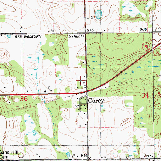 Topographic Map of Corey Church of the Nazarene, MI