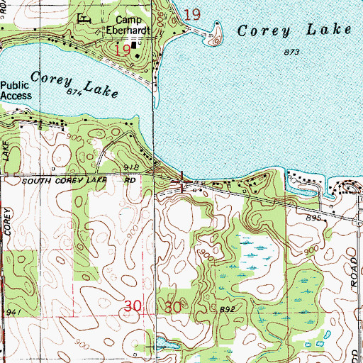 Topographic Map of Corey Roberts Lake Campground, MI