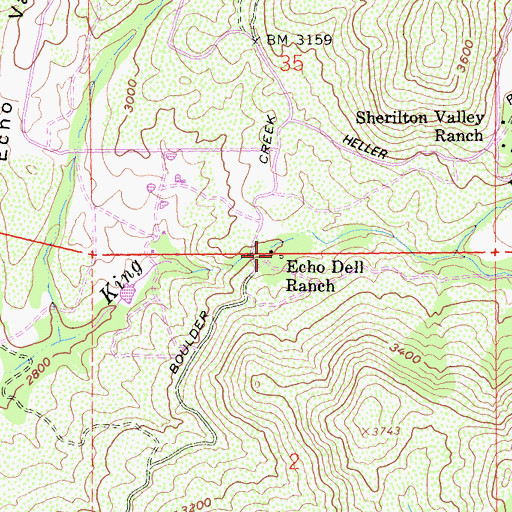 Topographic Map of Echo Dell Ranch, CA