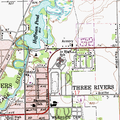 Topographic Map of Three Rivers Middle School, MI
