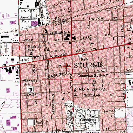 Topographic Map of First United Methodist Church, MI