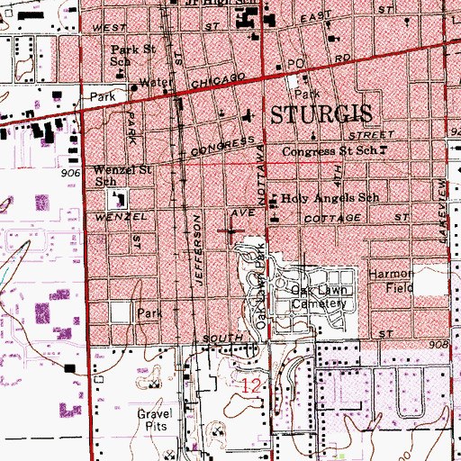 Topographic Map of Sturgis Foursquare Church, MI