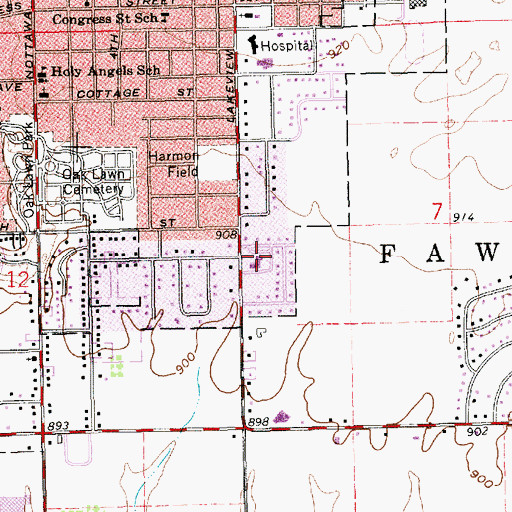 Topographic Map of First Presbyterian Church, MI