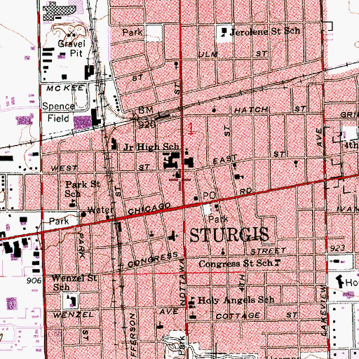 Topographic Map of Sturgis City Hall, MI