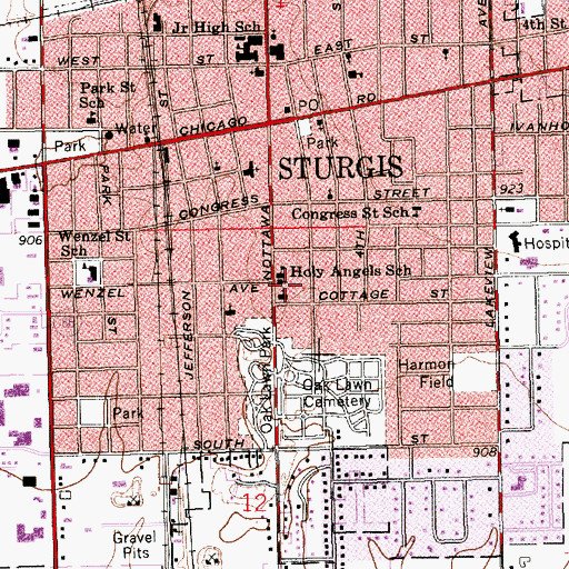 Topographic Map of Holy Angels Catholic Church, MI