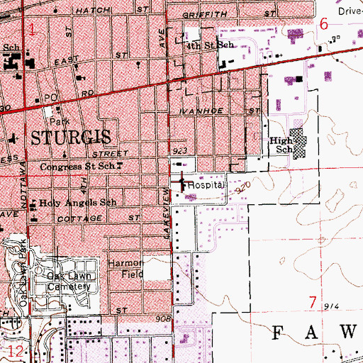 Topographic Map of Michiana Surgical Associates, MI