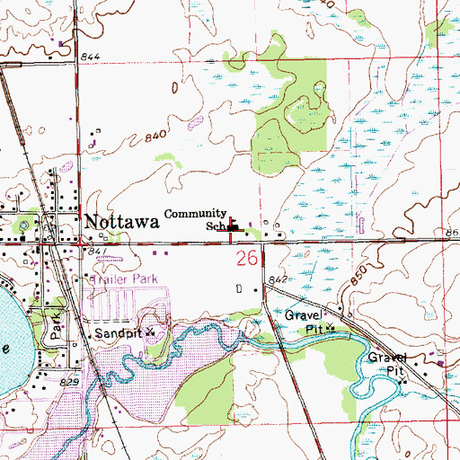 Topographic Map of Nottawa Community School, MI