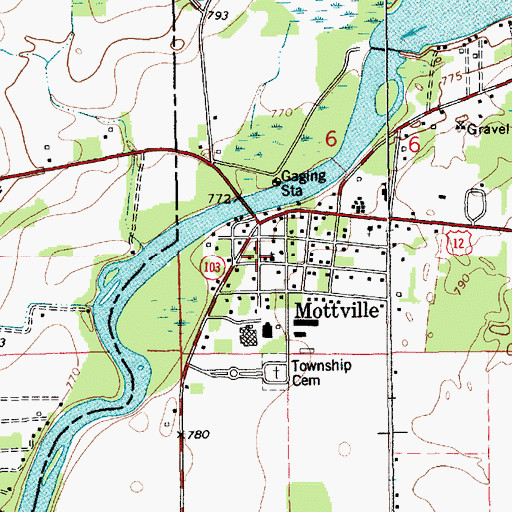 Topographic Map of Mottville Community Church, MI