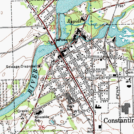 Topographic Map of Constantine Post Office, MI