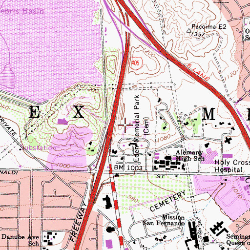 Topographic Map of Eden Memorial Park, CA
