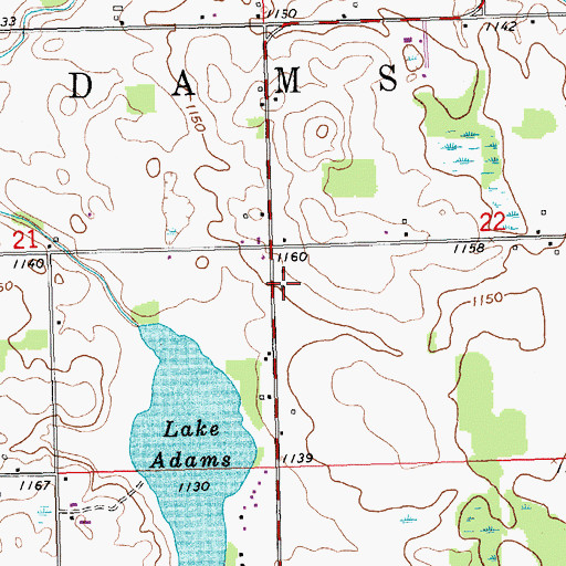Topographic Map of Adams Post Office (historical), MI