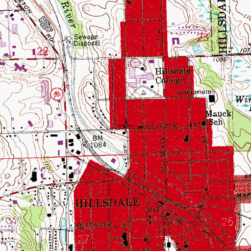 Topographic Map of Hillsdale Church of the Nazarene, MI