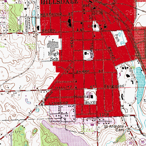 Topographic Map of Nazarene Hillsdale Church, MI